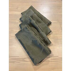 Set - 4 Olive Green Paisley Polyester Napkins Monochromatic Mediterranean Color